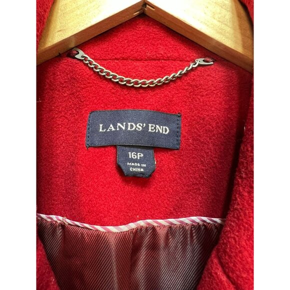 Lands' End Womens Wool Double Breasted Peacoat Long Sleeve Size 16P Red Tie Belt - Picture 3 of 11